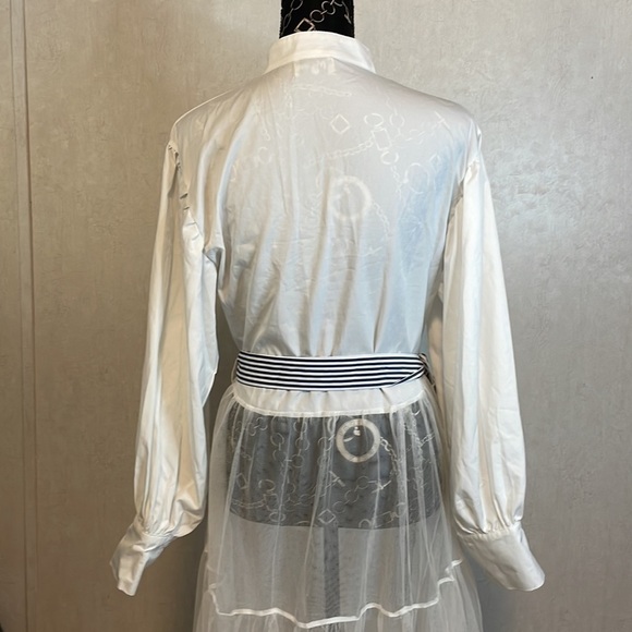 SHOW Me Your MuMu White Cotton Mesh Skirt Unicollar Button Up Pirate Sleeves OS - Picture 7 of 9